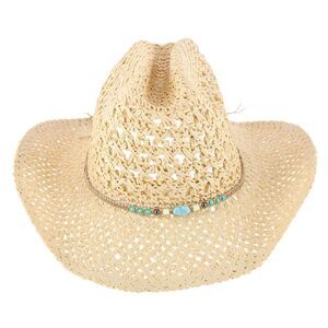 CTM Women's Braided Bead Straw Cowboy Hat